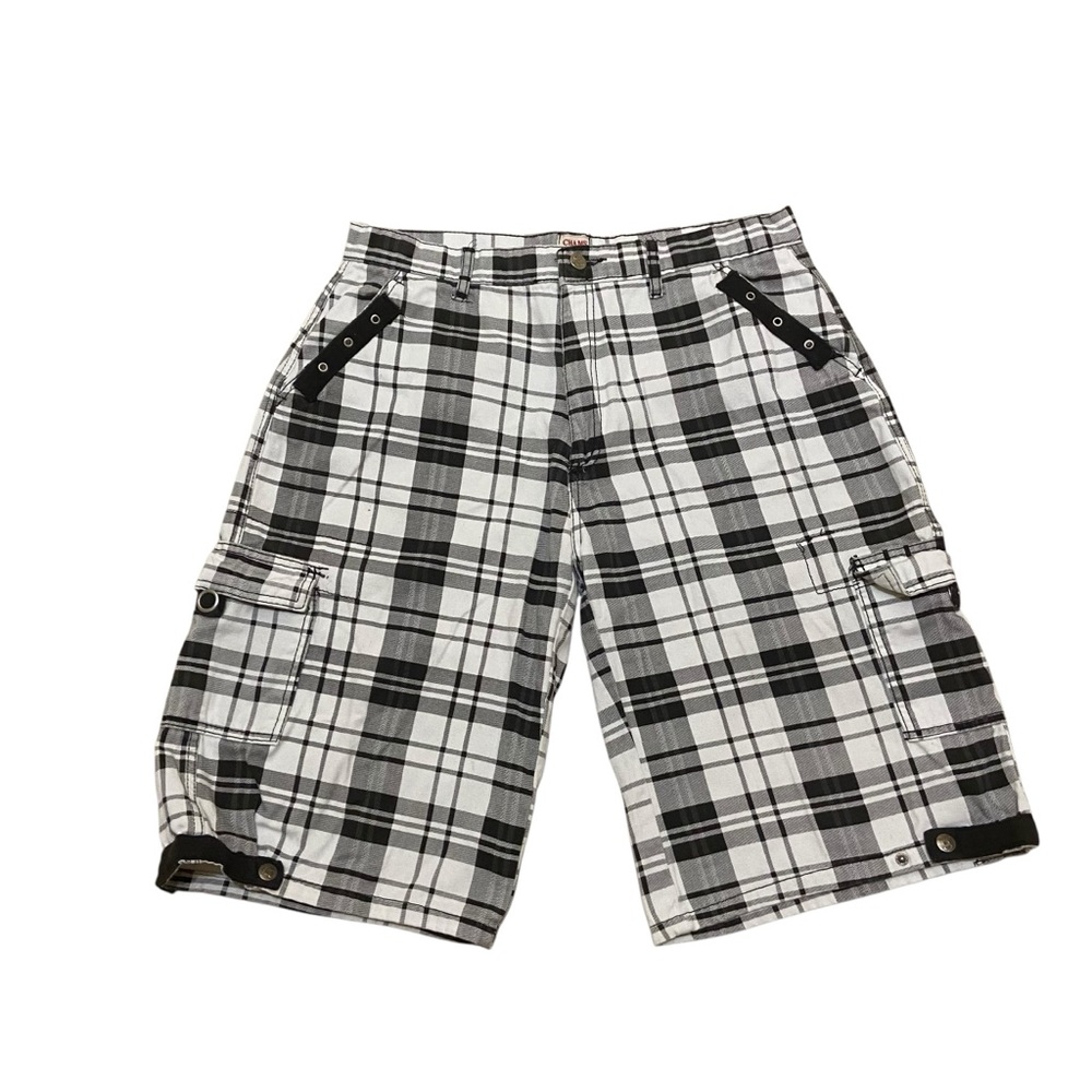 Y2K Cargo Grunge Grommet Pocket Shorts Plaid Chams Supply & Co Checkered Black